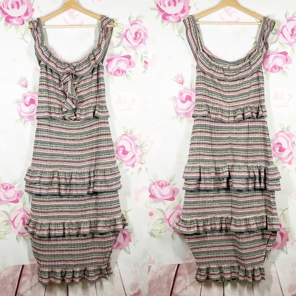 REVOLVE x Tularosa Lily Striped Knit Ruffles Midi Dress Sage XL